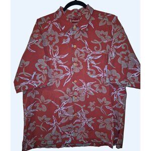 Mens XL Mission Button Down Floral Hawaiian Shirt Maroon